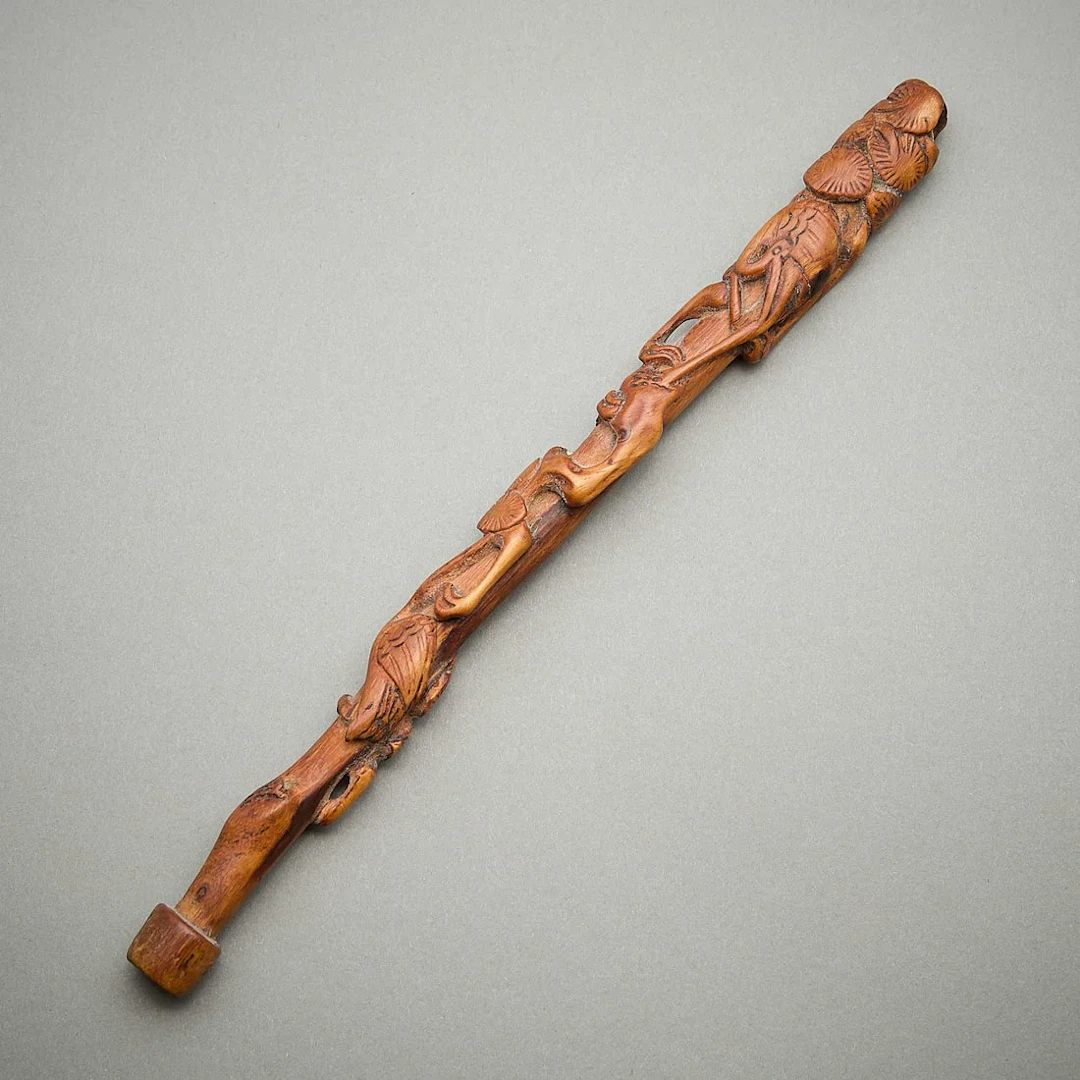Japanese Crane & Tree Carved Tamper