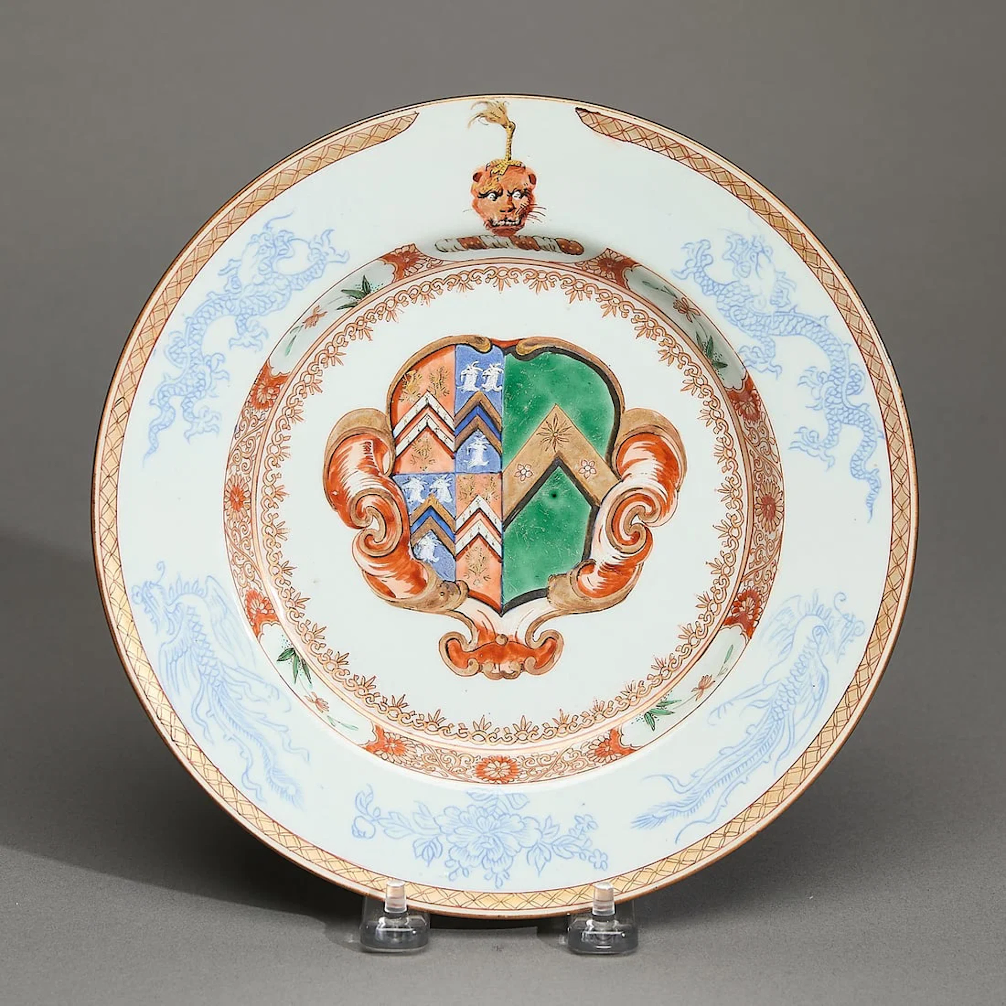 Export Armorial Soup Plate w/ Blue Dragons Parsons