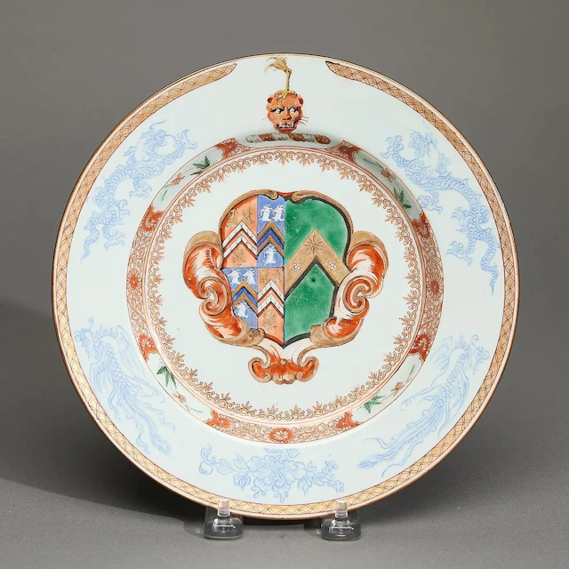 Export Armorial Soup Plate w/ Blue Dragons Parsons