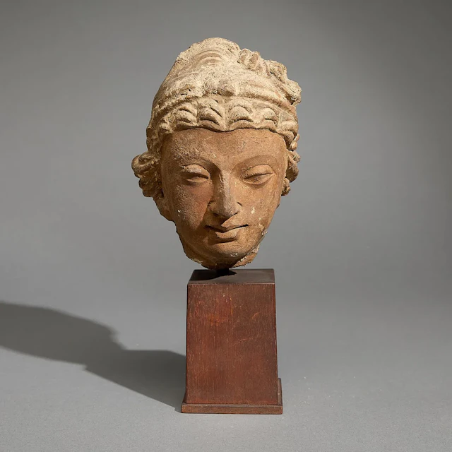 Ancient Gandharan Stucco Head of Bodhisattva