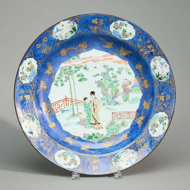 Large Famille Verte Powder Blue Ground Charger