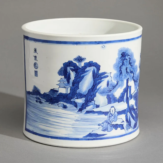 Blue & White Porcelain Brush Pot