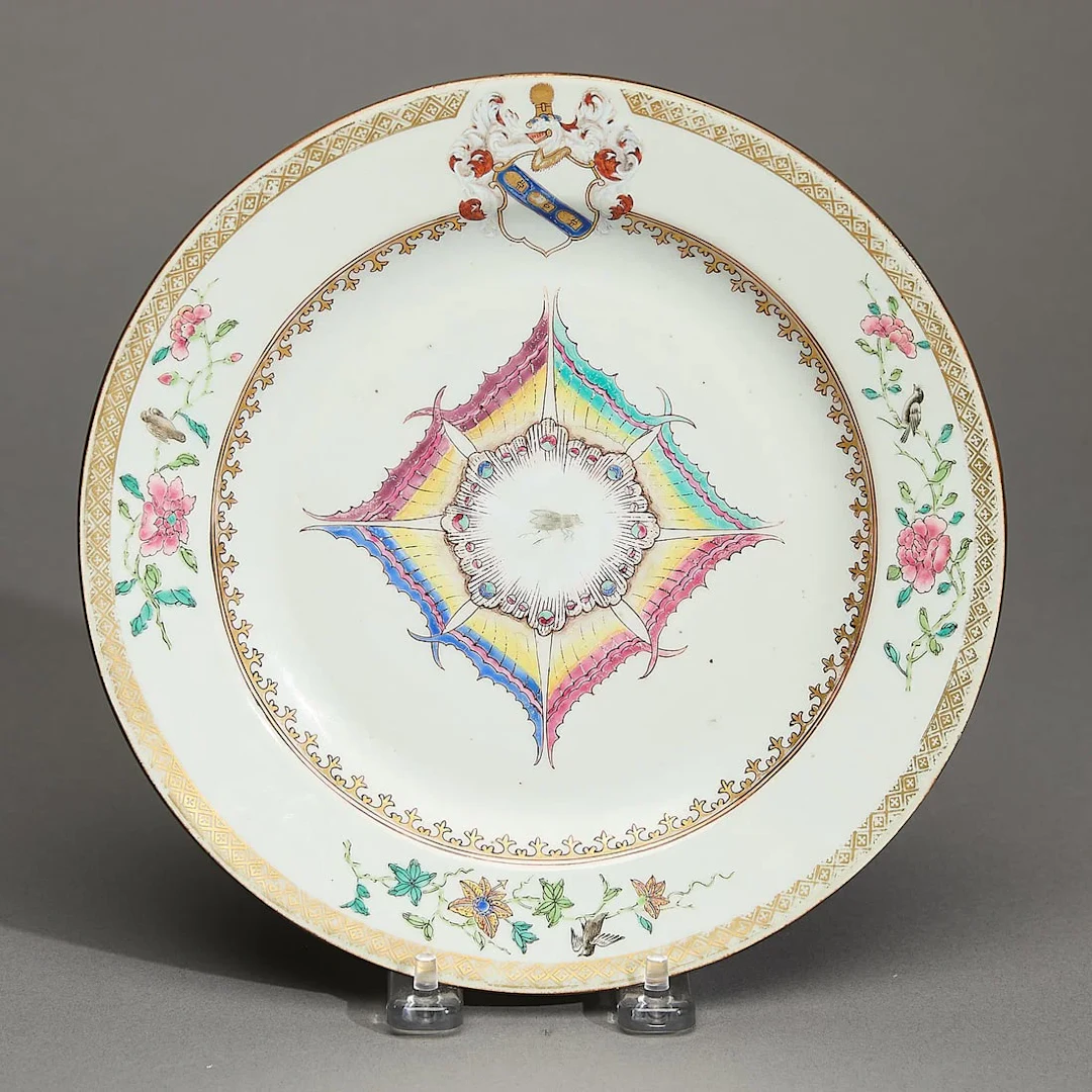 Unusual Famille Rose Armorial Plate - Hesketh