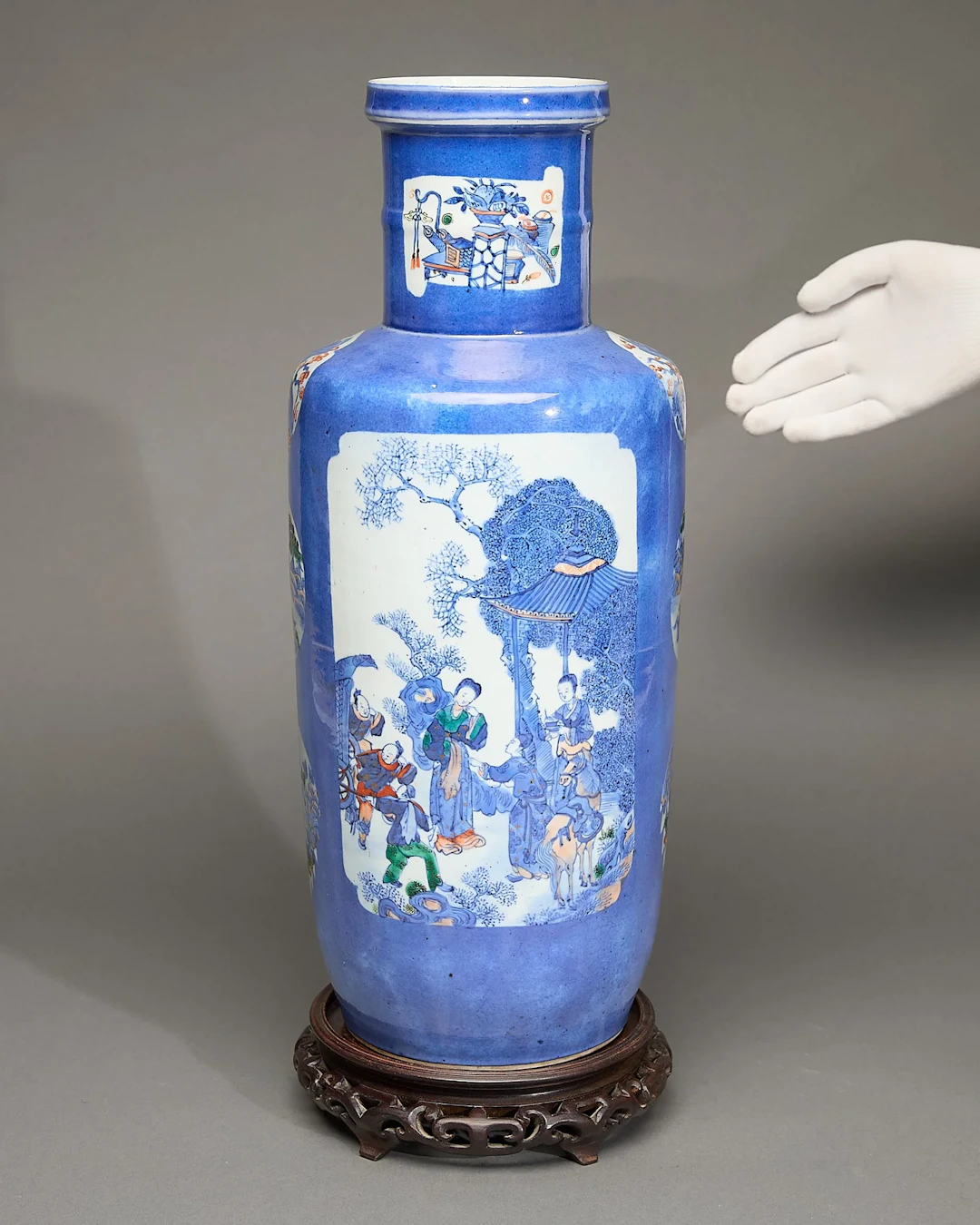 Lrg Chinese Porcelain Powder Blue Rouleau Vase