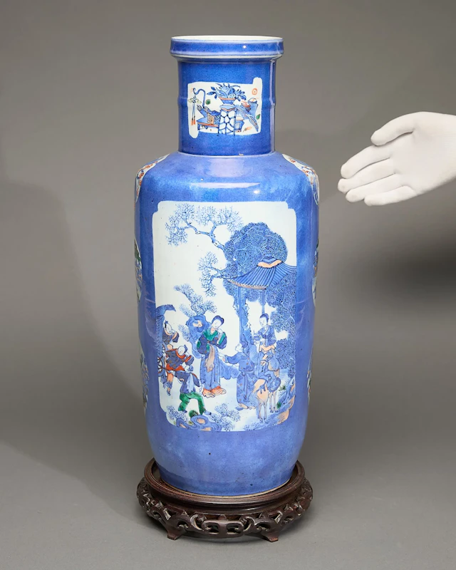 Lrg Chinese Porcelain Powder Blue Rouleau Vase