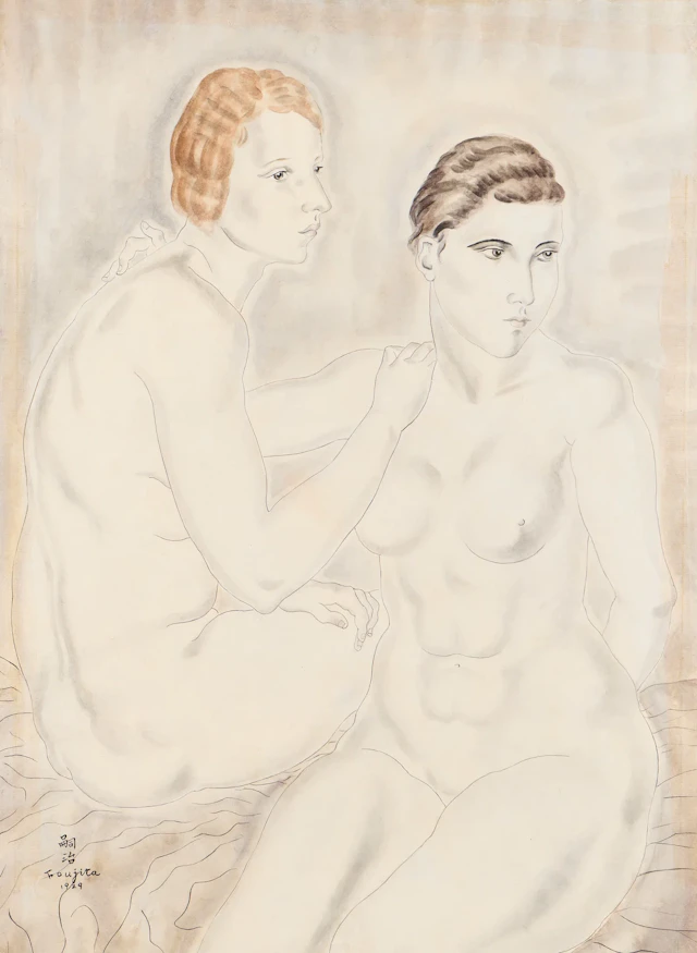 Style of Leonard Foujita "Deux Amies" Painting