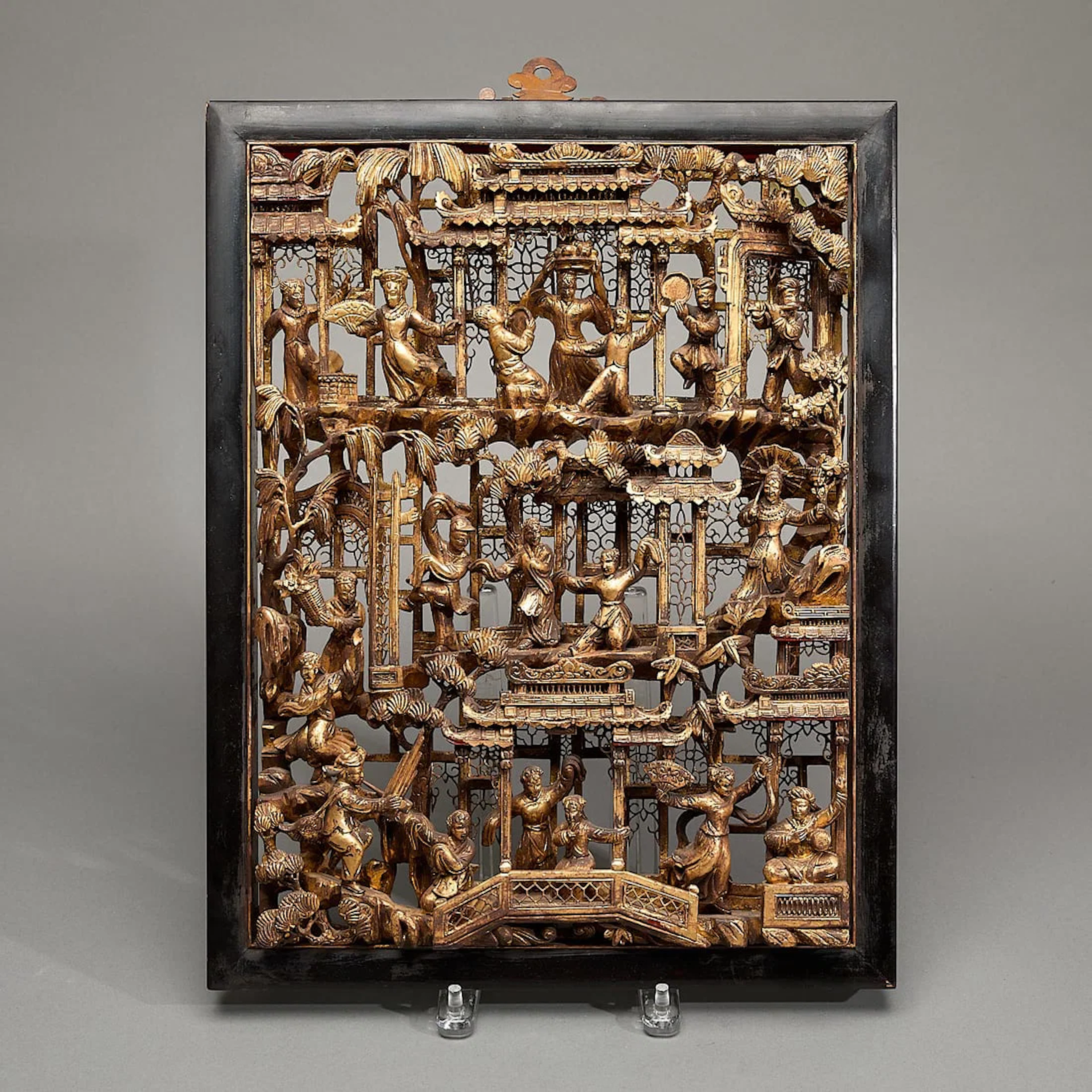Chinese Carved Giltwood Figural Decorative Panel