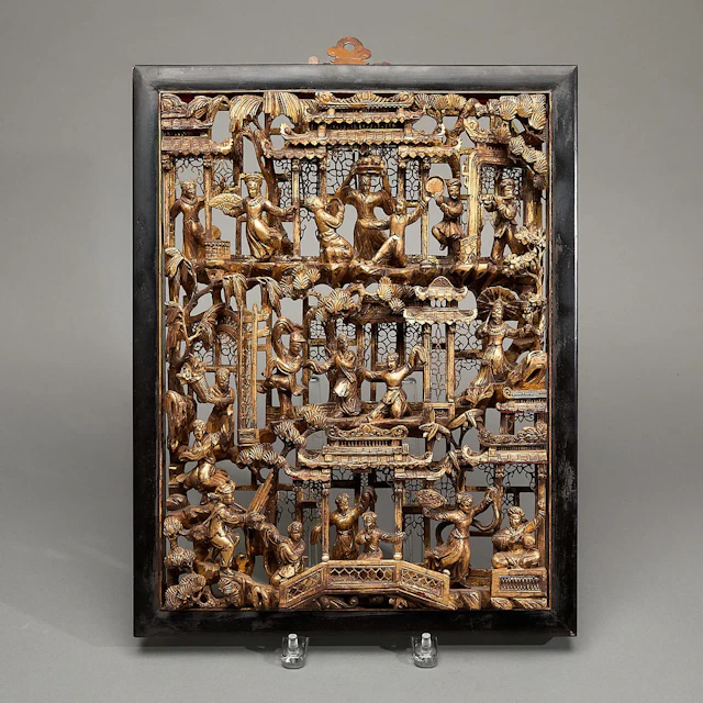 Chinese Carved Giltwood Figural Decorative Panel