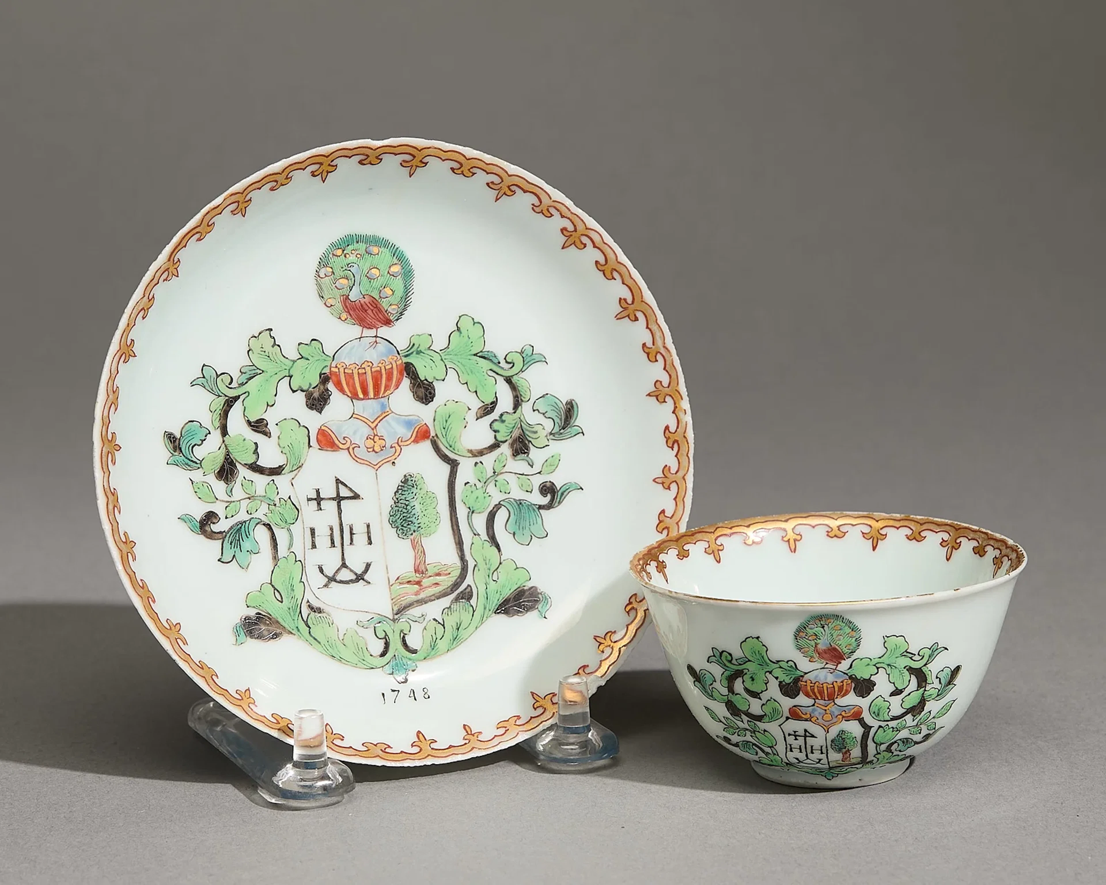 Rare Dutch Armorial Cup & Saucer w/ Merchant Mark
