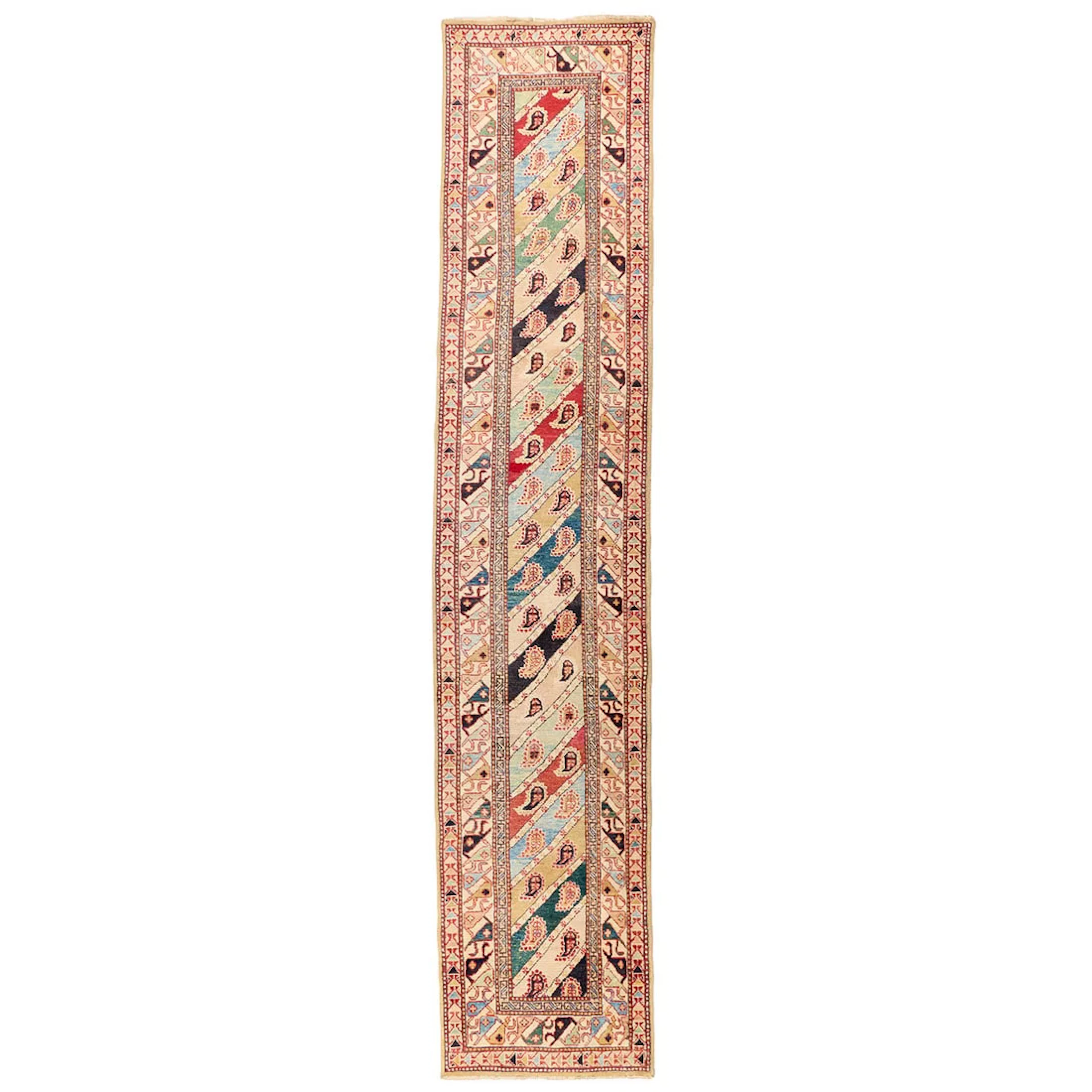 Caucasian Kazak Gendje Wool Runner Rug 13'7"x3'1"