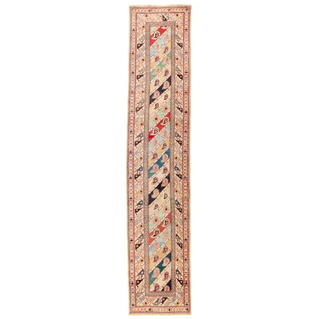 Caucasian Kazak Gendje Wool Runner Rug 13'7"x3'1"