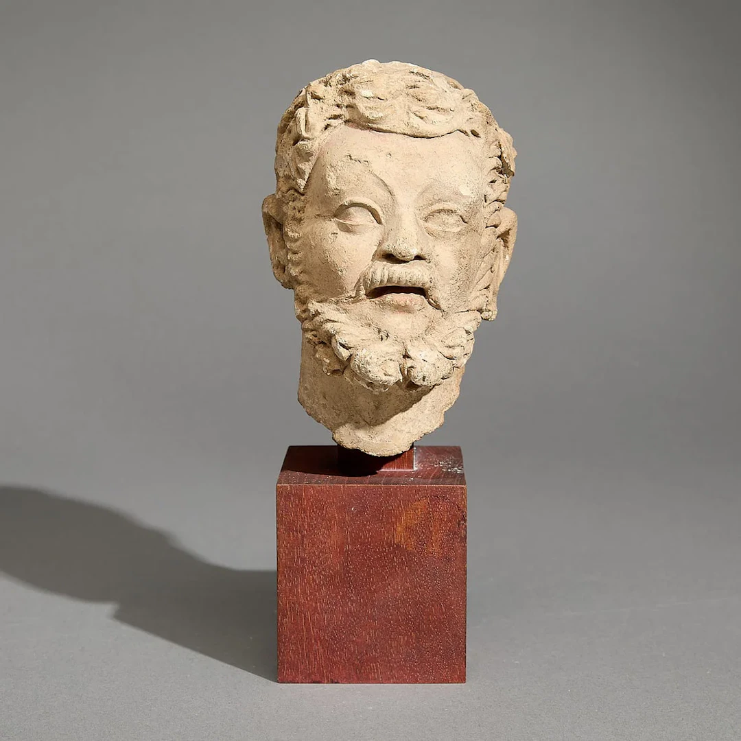 Ancient Gandharan Stucco Head of a Satyr