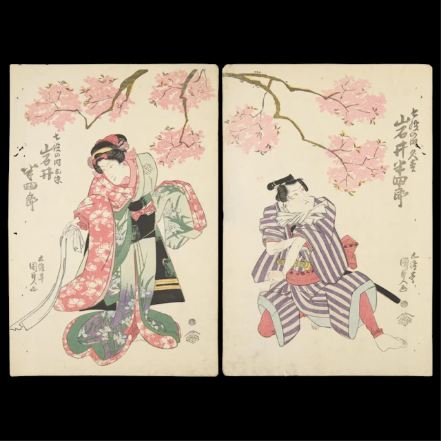 Utagawa Kunisada Kabuki Sakura Woodblock Diptych