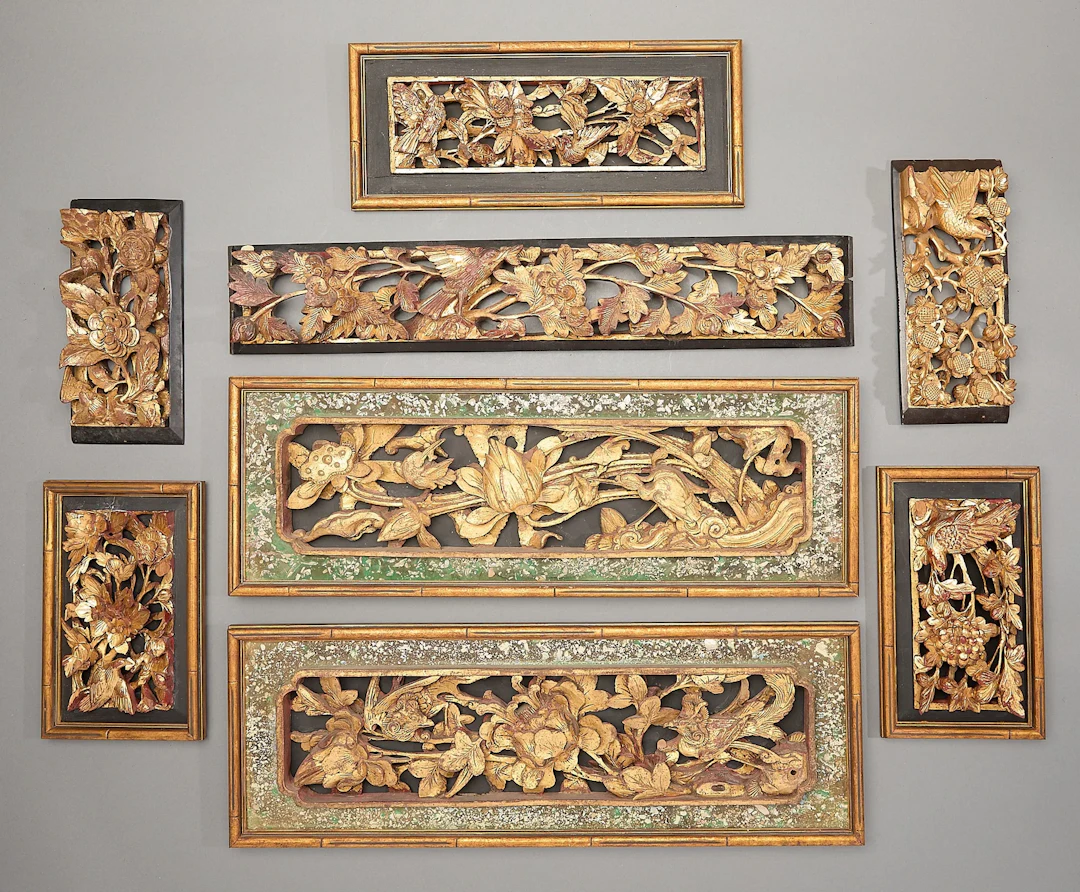 8 Chinese Qing Carved Giltwood Decorative Panels