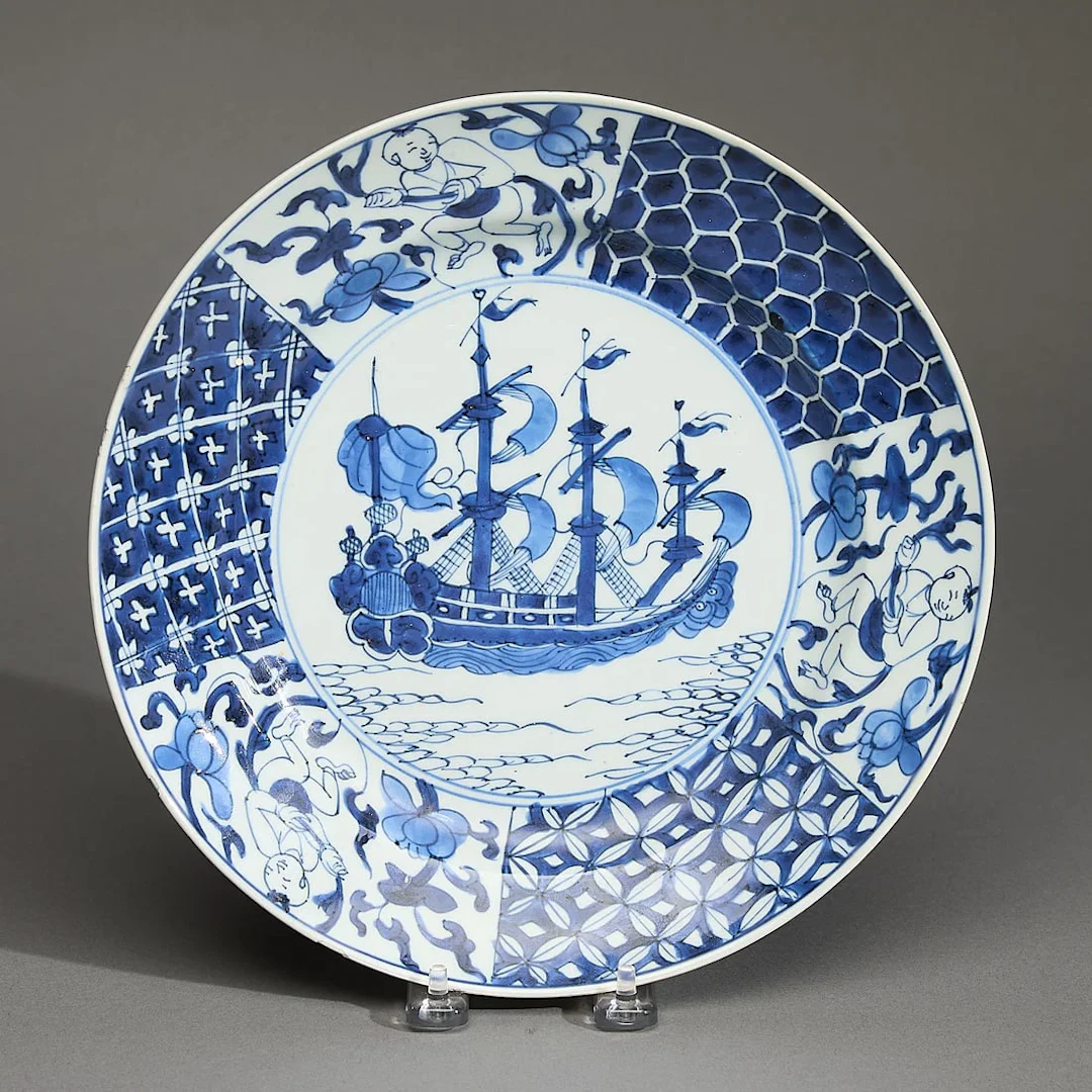 Blue & White Kraak Merchant Ship Plate