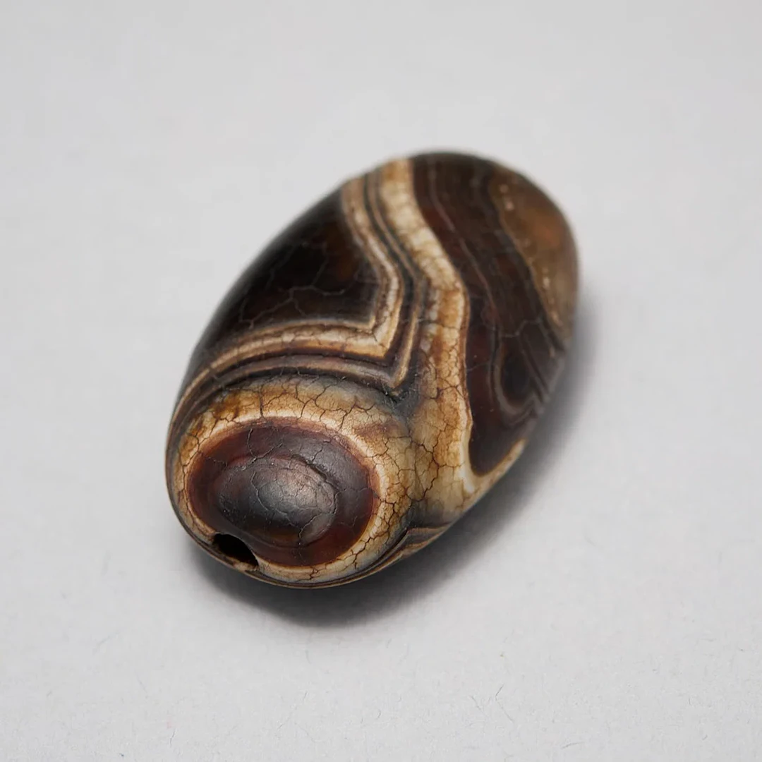 Himalayan Sulemani Agate Flattened Barrel Dzi Bead