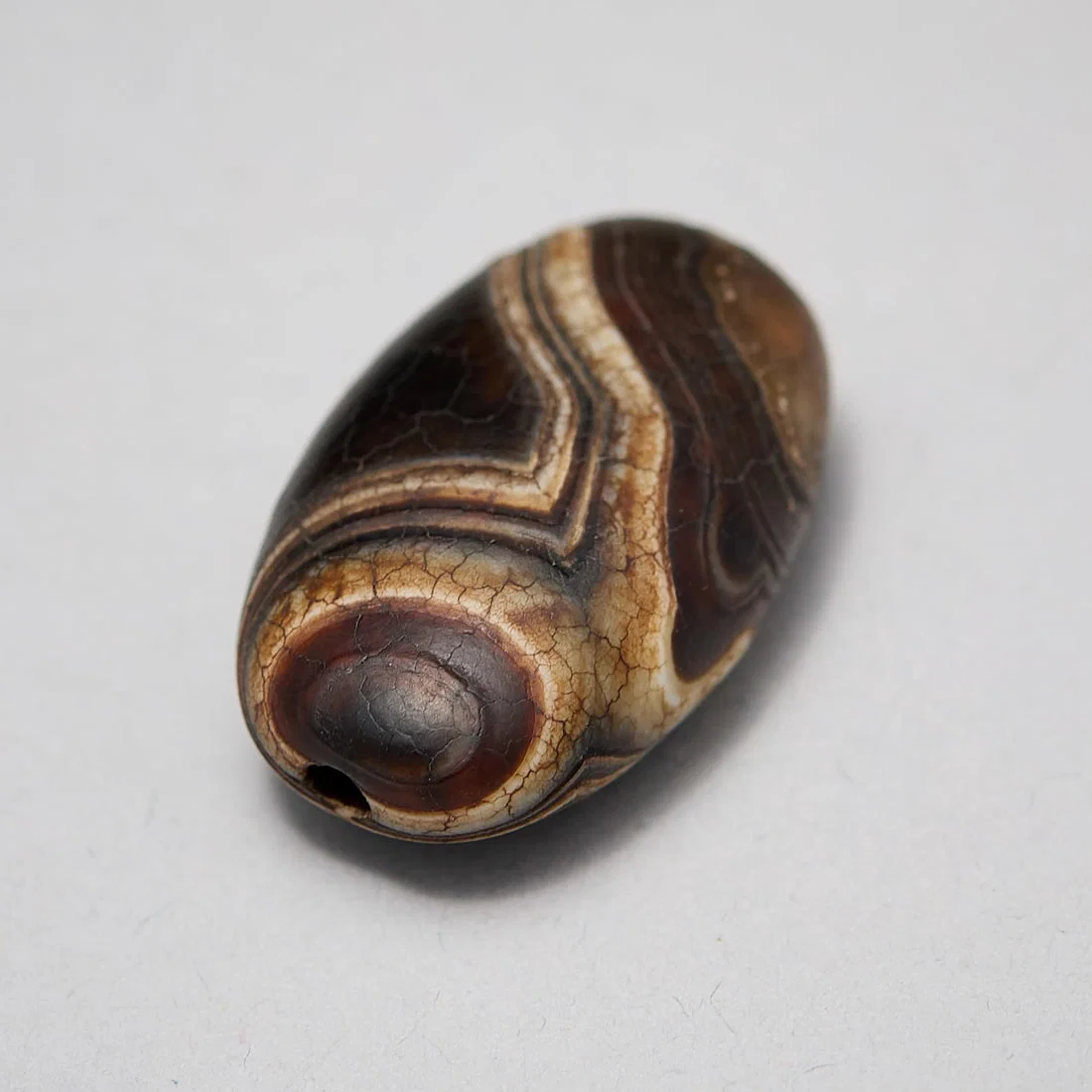 Himalayan Sulemani Agate Flattened Barrel Dzi Bead