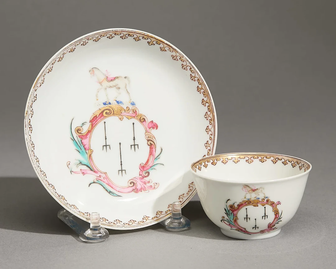 Export Armorial Tea Bowl & Saucer - Worthington