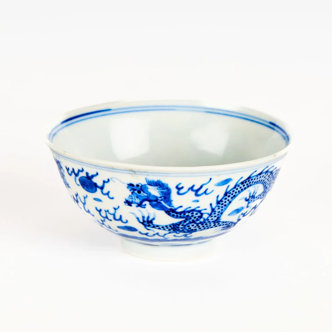 Chinese Qing B&W Porcelain Dragon Bowl