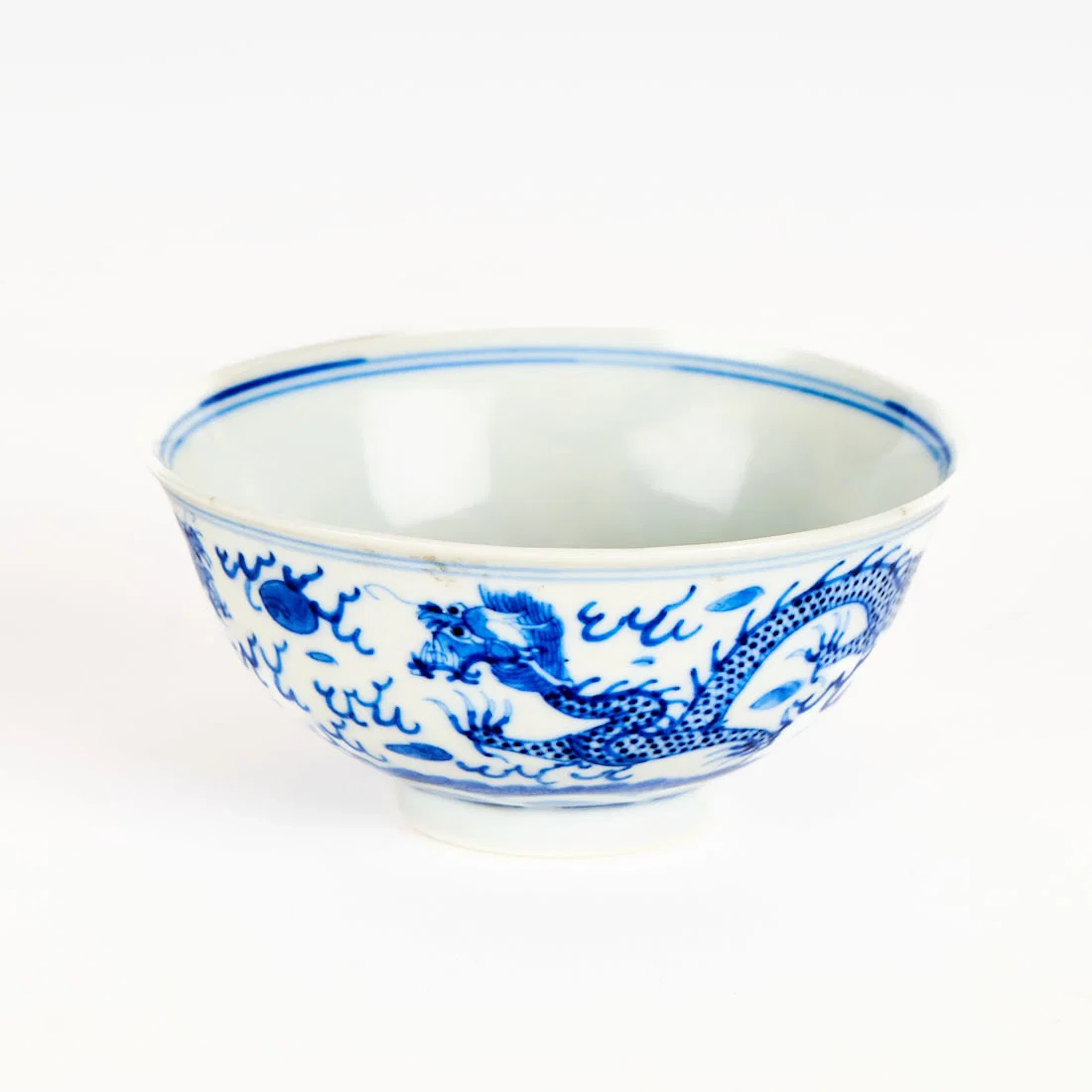 Chinese Qing B&W Porcelain Dragon Bowl