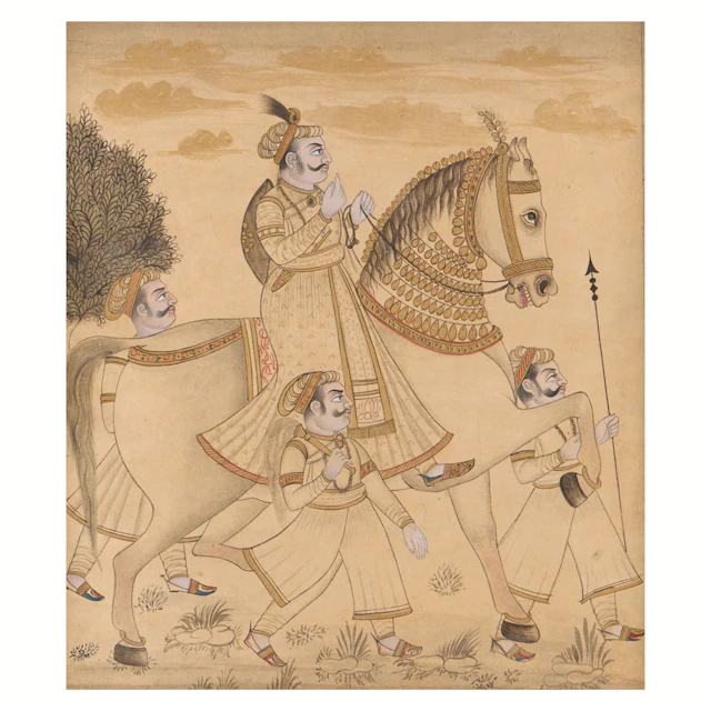 Indian Mughal Miniature Raja on Horseback Painting
