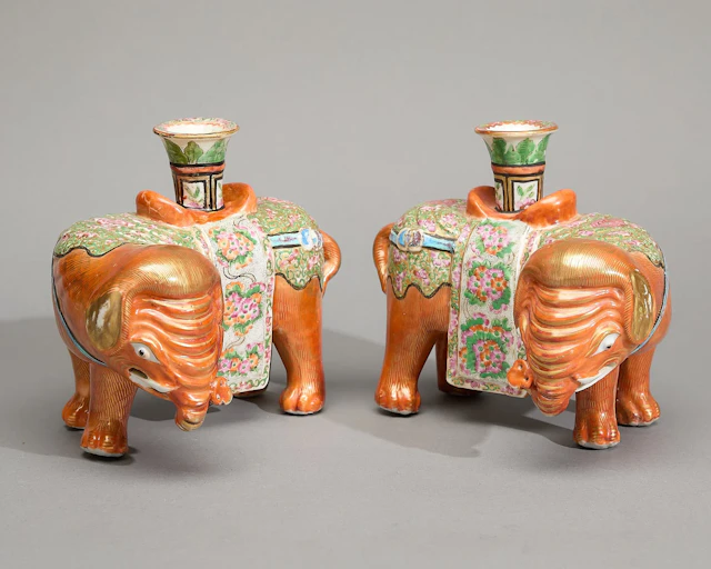Lrg Pr Canton Famille Rose Elephant Vases