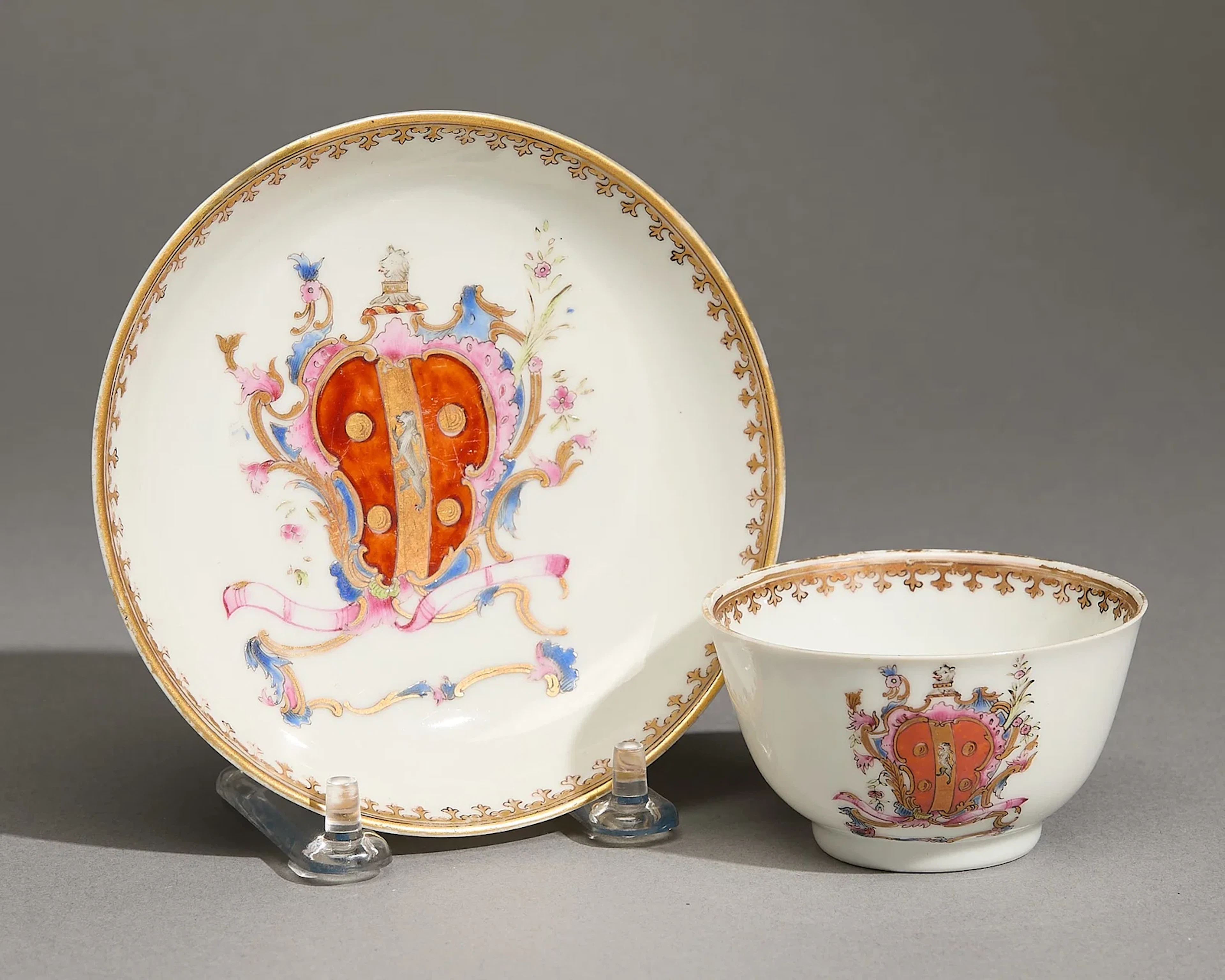 Export Armorial Tea Bowl & Saucer - Darvall