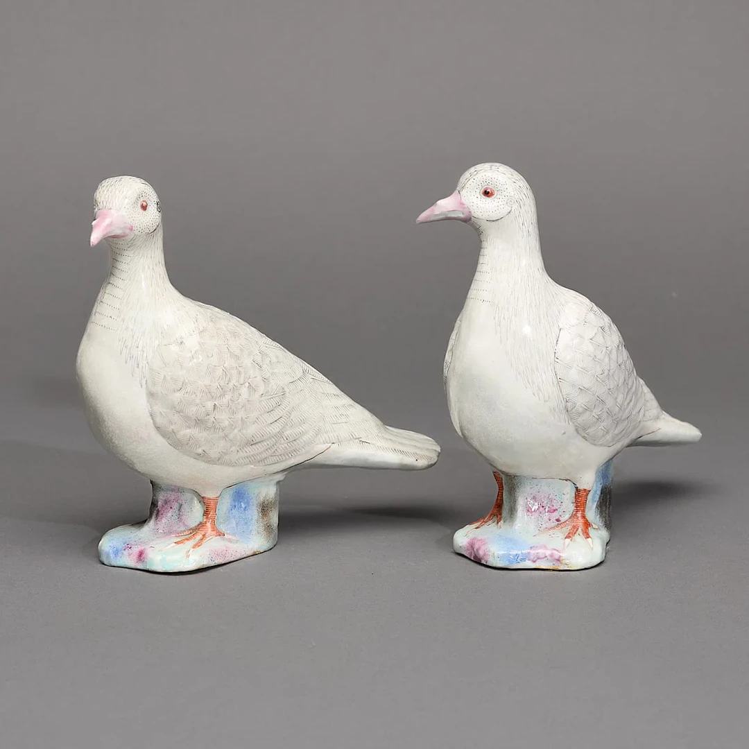 Pair Chinese Export Famille Rose Doves