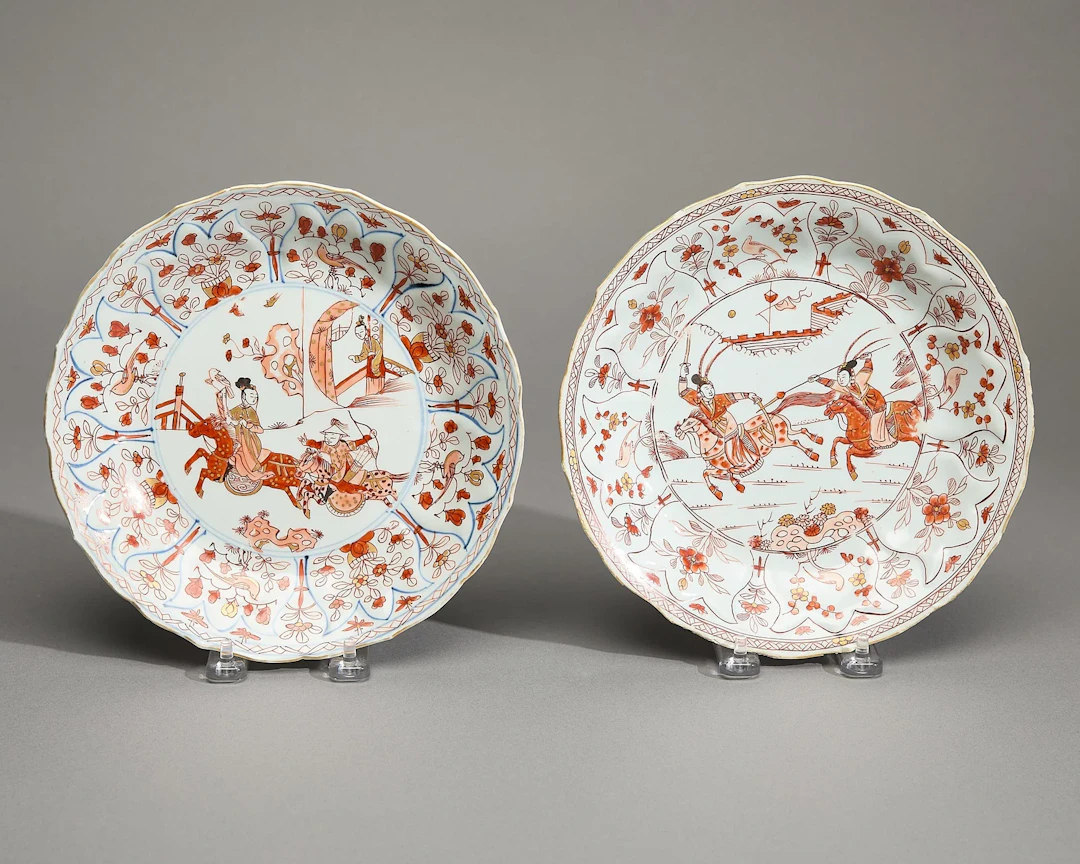 2 Export Iron-Red & Gilt Dishes