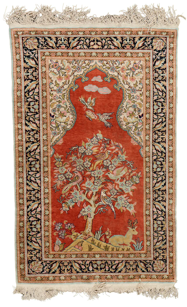 Turkish Hereke Silk Tree of Life Prayer Rug 4'x2'6"