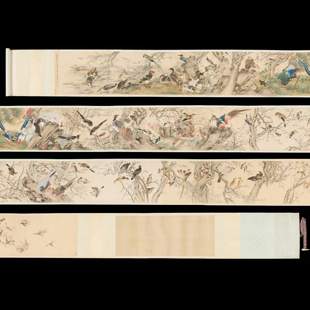 Monumental 32' Shen Quan Birds & Flowers Scroll