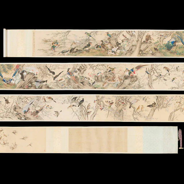 Monumental 32' Shen Quan Birds & Flowers Scroll