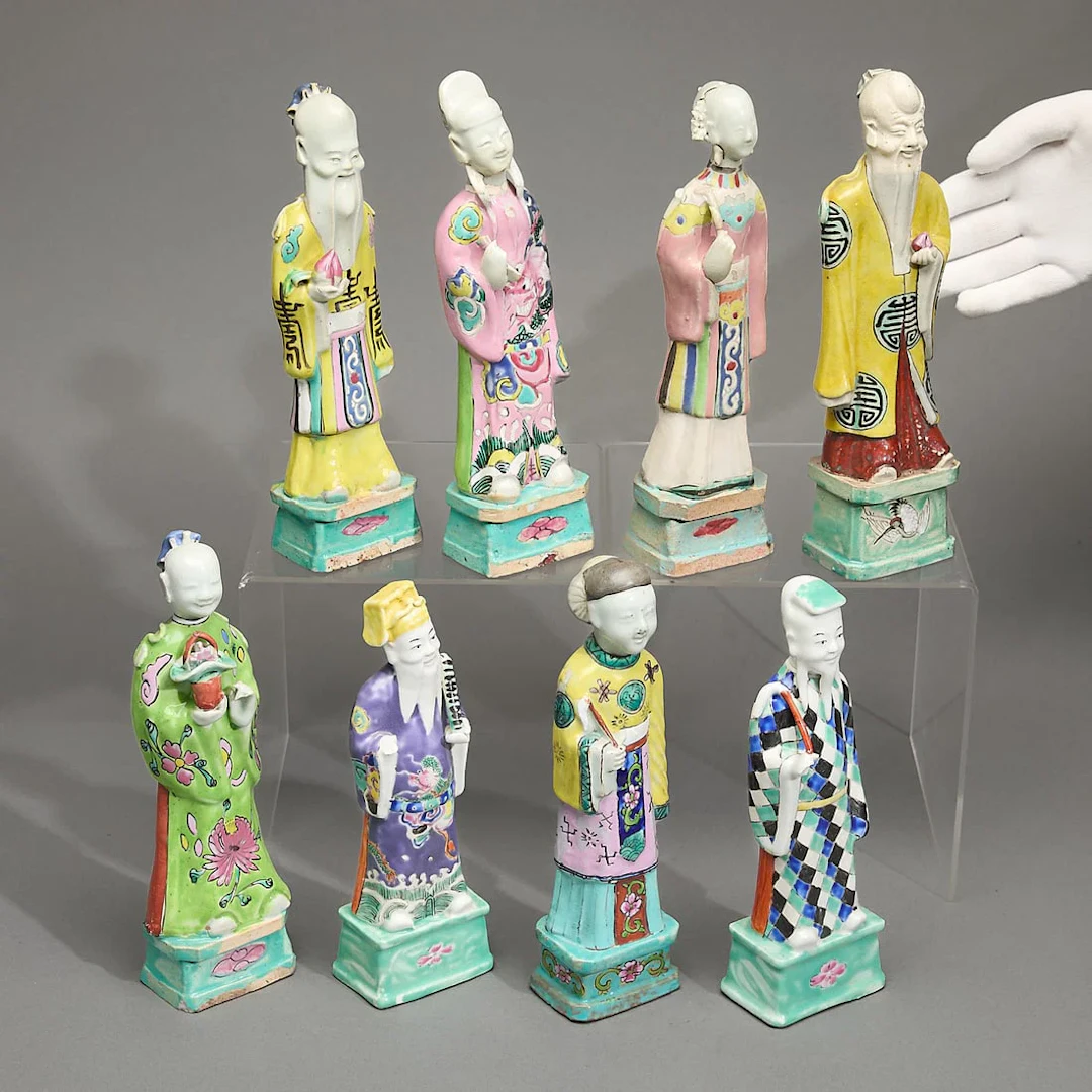 8 Chinese Export Famille Rose Porcelain Immortals