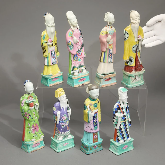 8 Chinese Export Famille Rose Porcelain Immortals