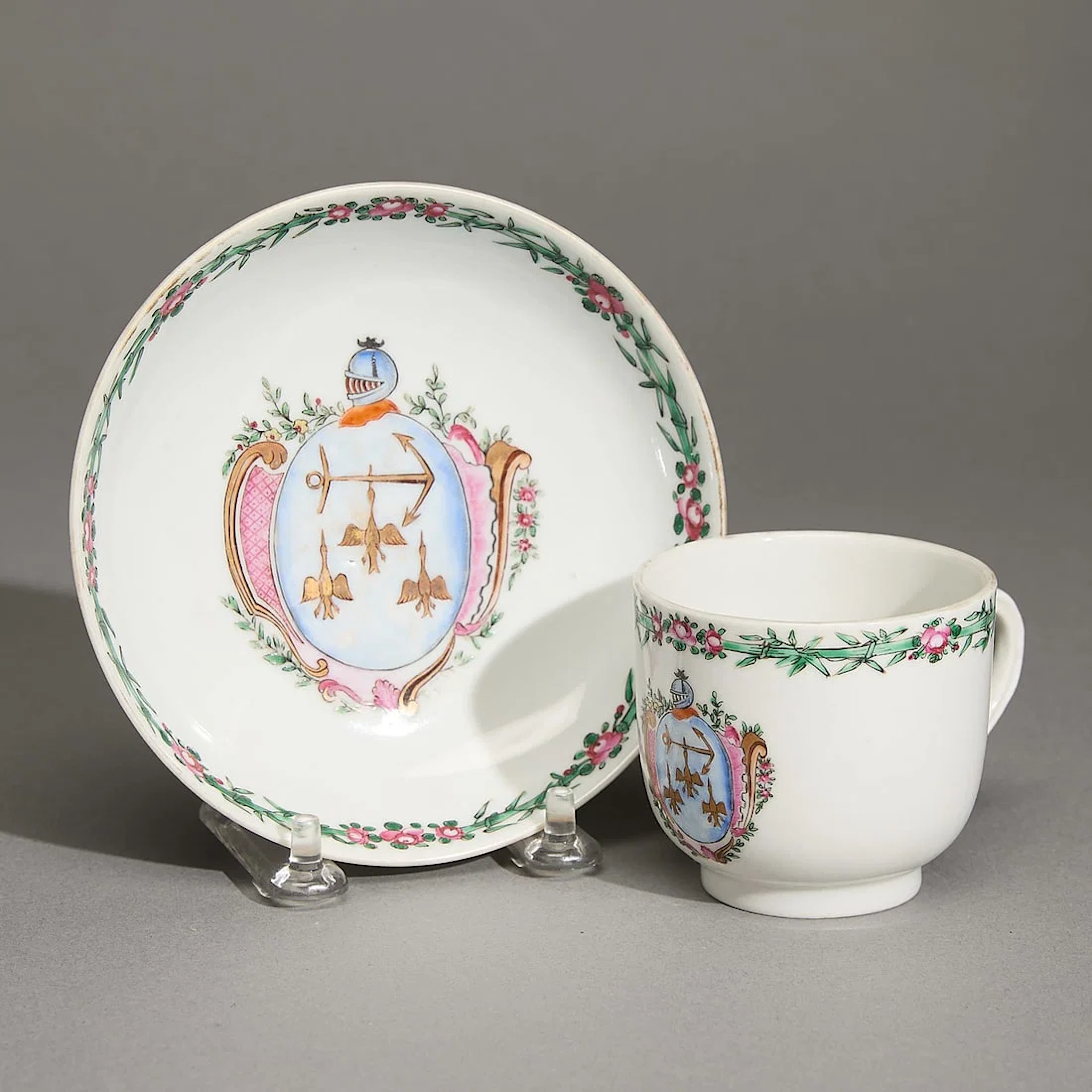 Chinese Export Armorial Coffee Cup & Saucer