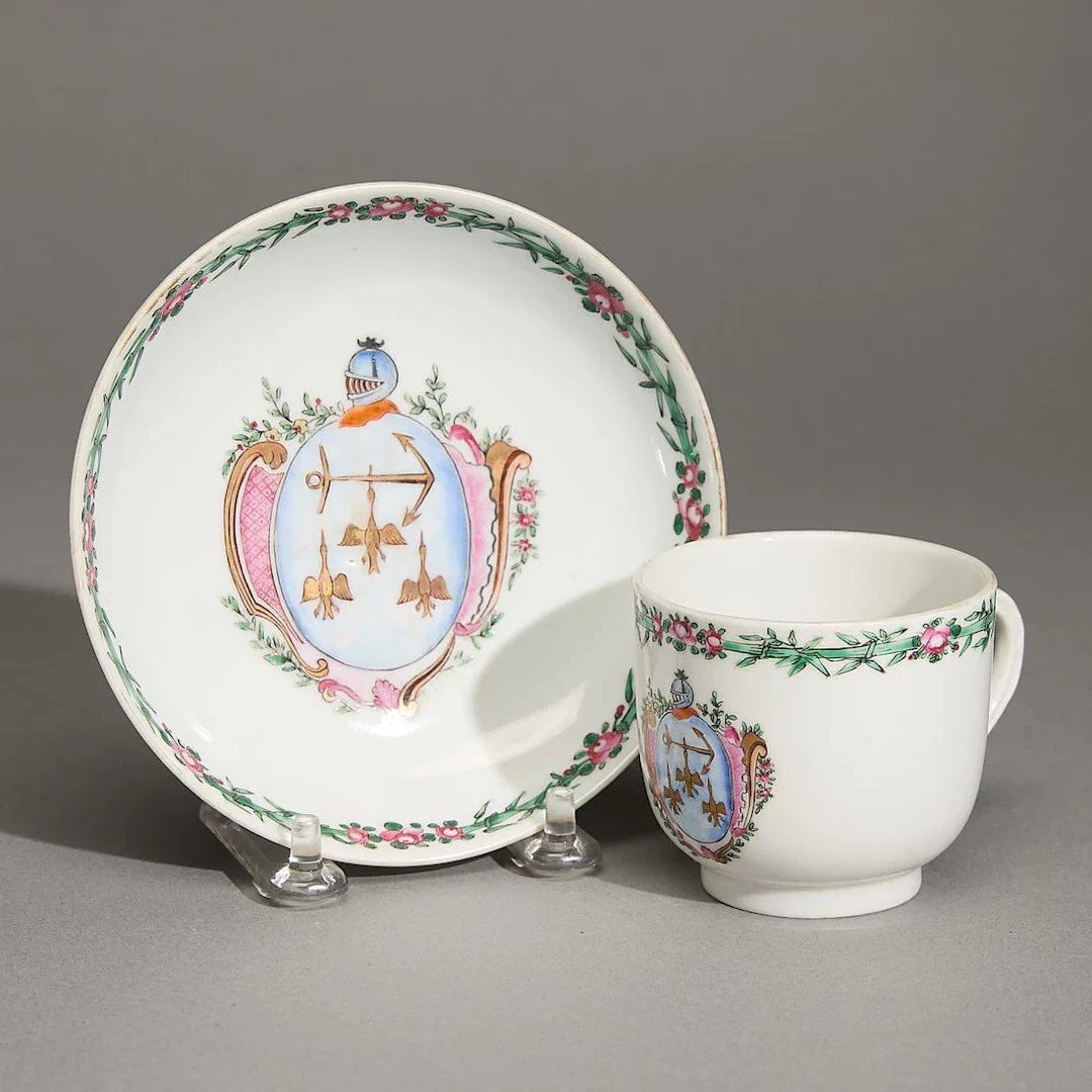 Chinese Export Armorial Coffee Cup & Saucer