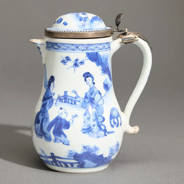 Chinese Export Silver-Mounted Blue & White Jug