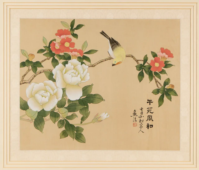 20th c. Chinese Watercolor on Silk Bird Painting