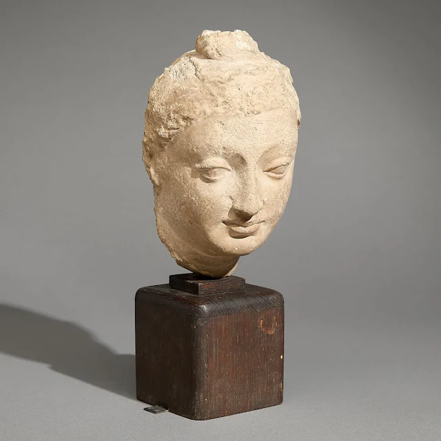 Ancient Gandharan Carved Stucco Head of Buddha