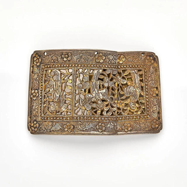 Chinese Gilt Silver Belt Buckle w/ Ladies & Bats