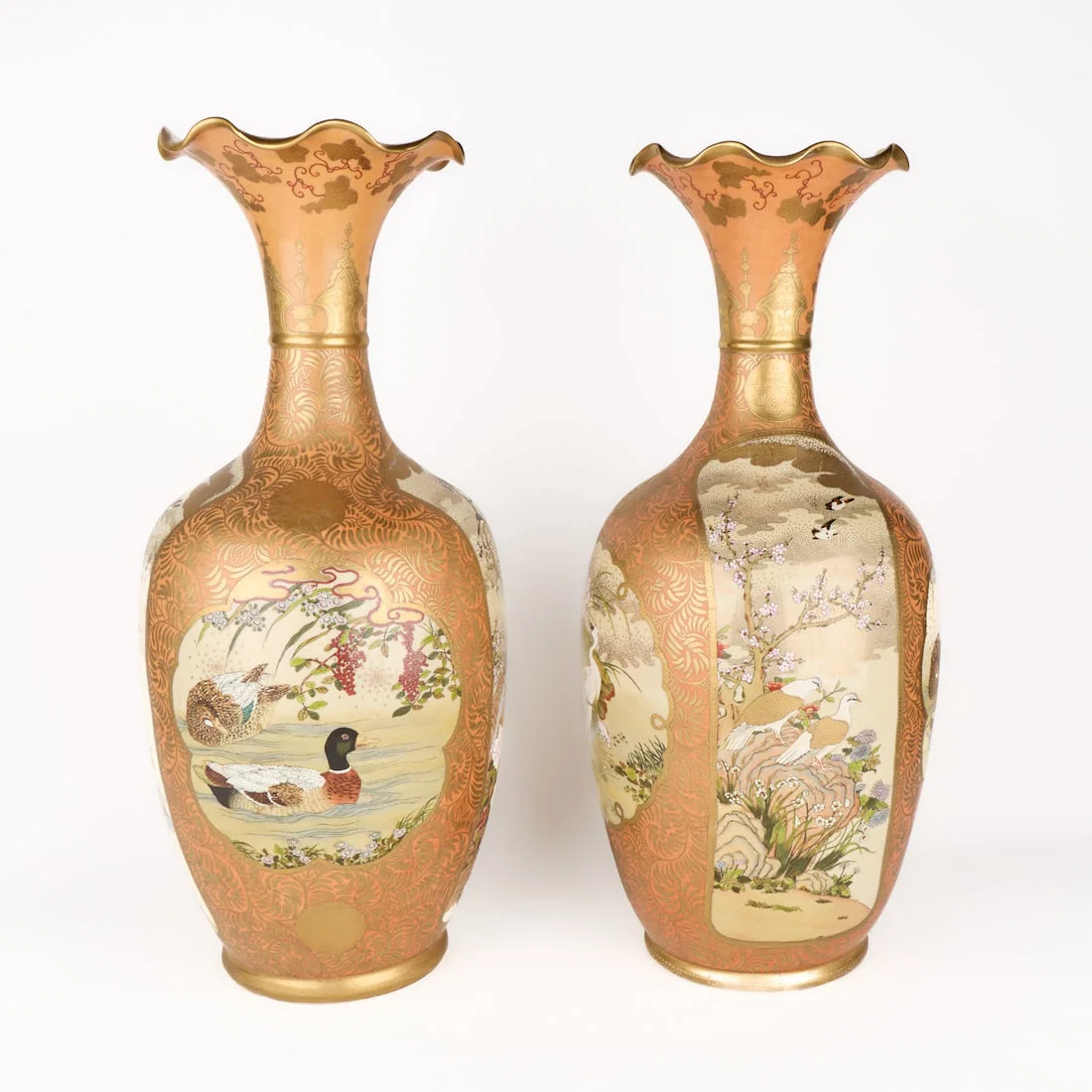 Pr Japanese Meiji Satsuma Porcelain Wedding Vases