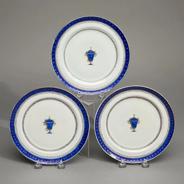 3 Blue & Gilt Export Plates