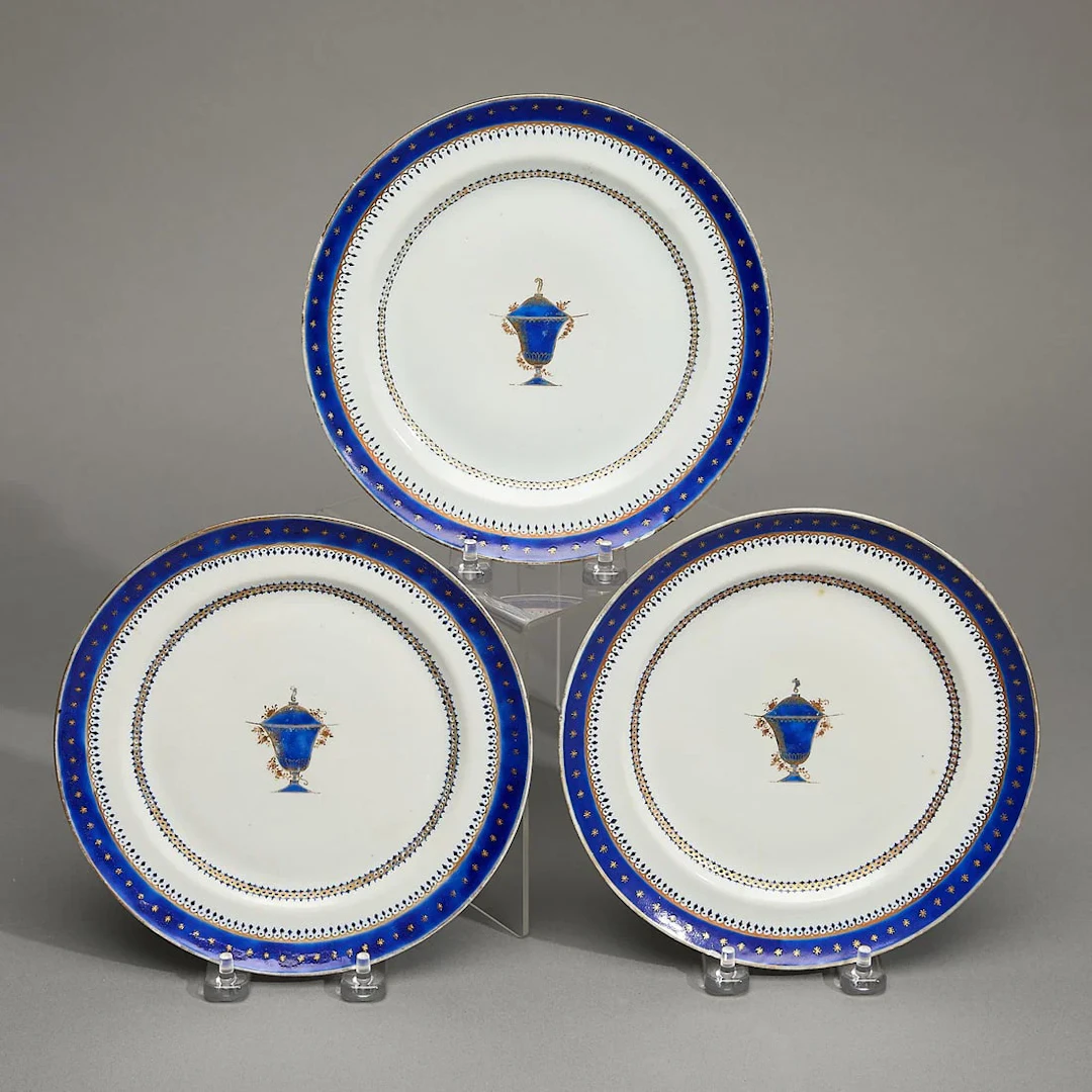 3 Blue & Gilt Export Plates