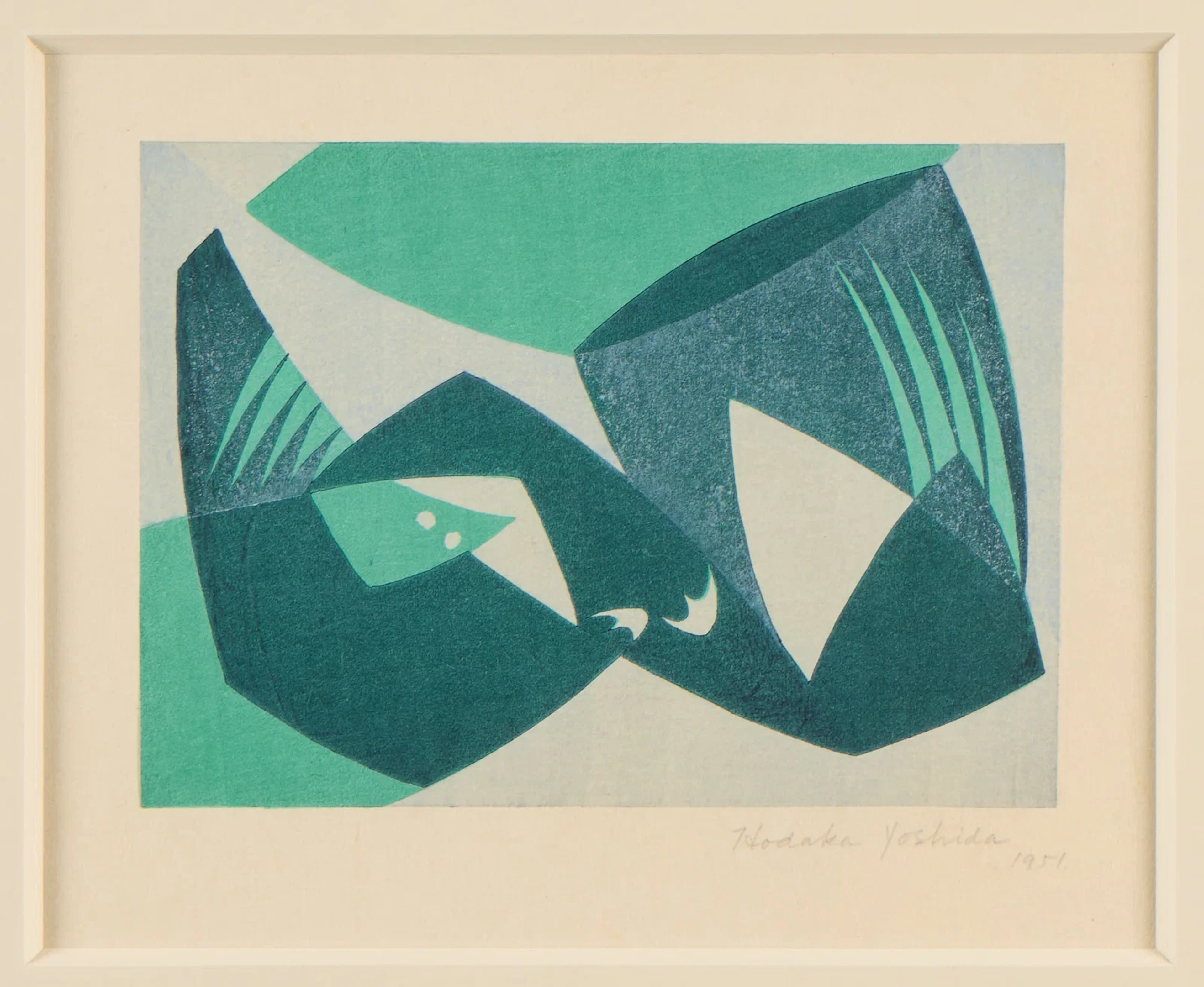 Hodaka Yoshida "Caught Bird" Woodblock Print 1951