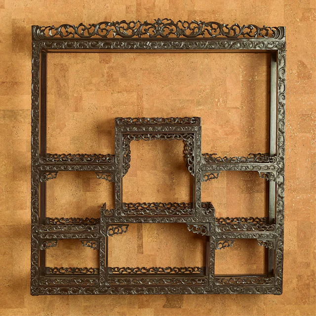 Chinese Carved Hardwood Wall Vitrine Etagere