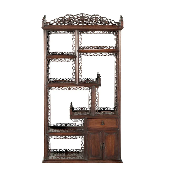 Chinese Carved Hardwood Hanging Vitrine Cabinet