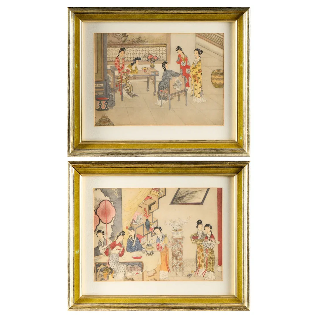 2 Chinese Export Figural Watercolor Paintings