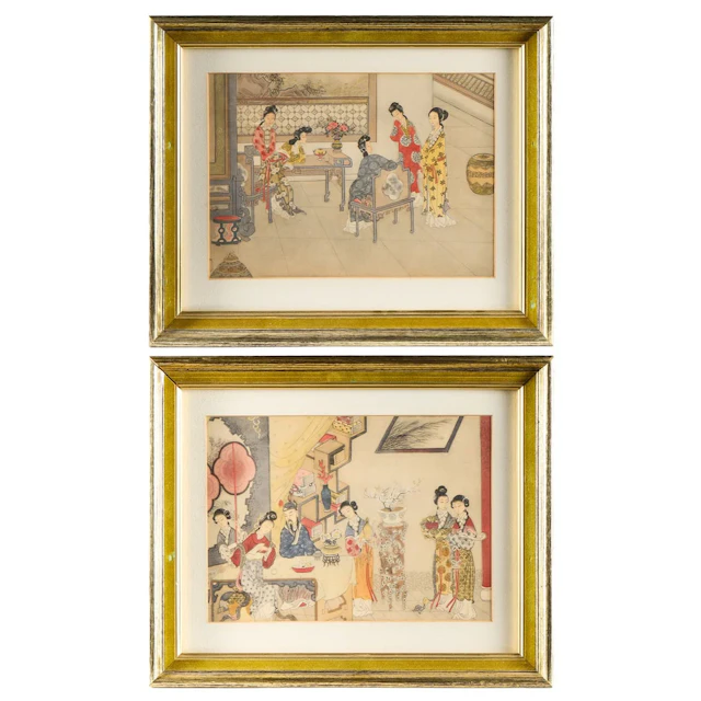 2 Chinese Export Figural Watercolor Paintings
