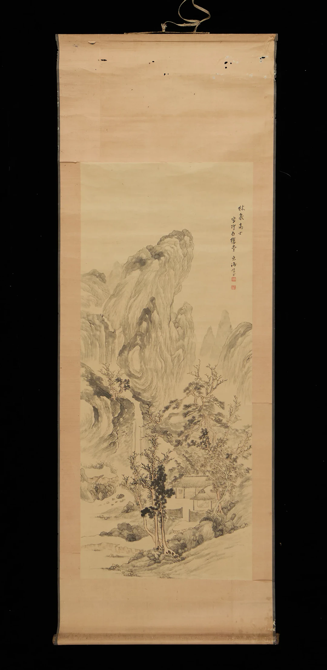 Chinese Qing Scholar & Mountains Scroll Painting