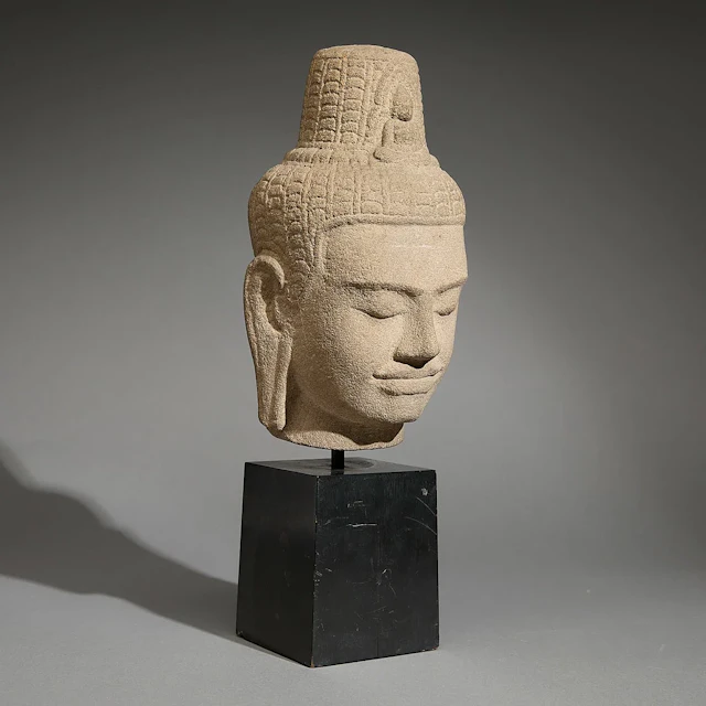 Cambodian Khmer Style Sandstone Head